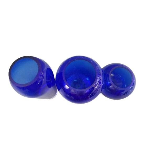 Hand Blown Cobalt Blue Glass Vase, Set of 3, 8" tall - Picture 7 of 9